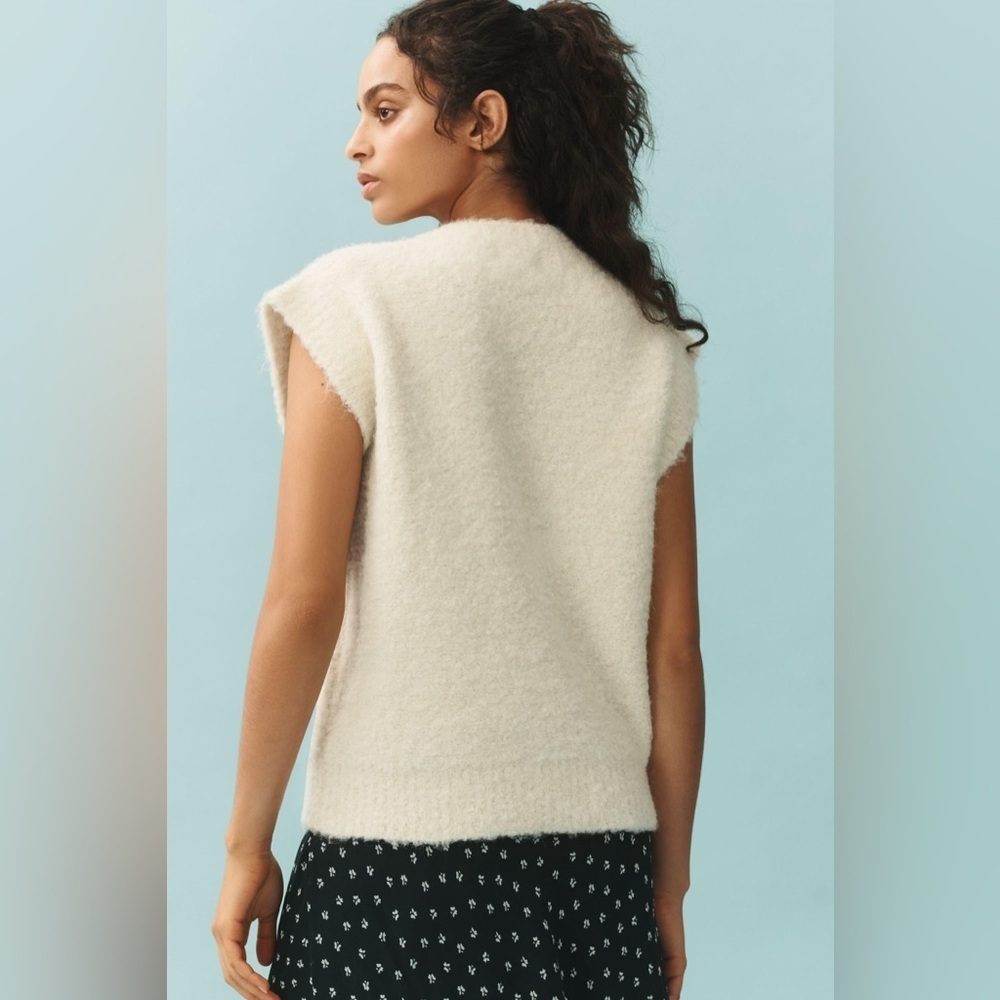 FRNCH Paris Crew-Neck Bouclé Sweater Vest Cream Ivory NWOT - Picture 2 of 16